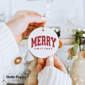 NWT Merry Swiftmas Varsity Ceramic Round Holiday Christmas Ornament